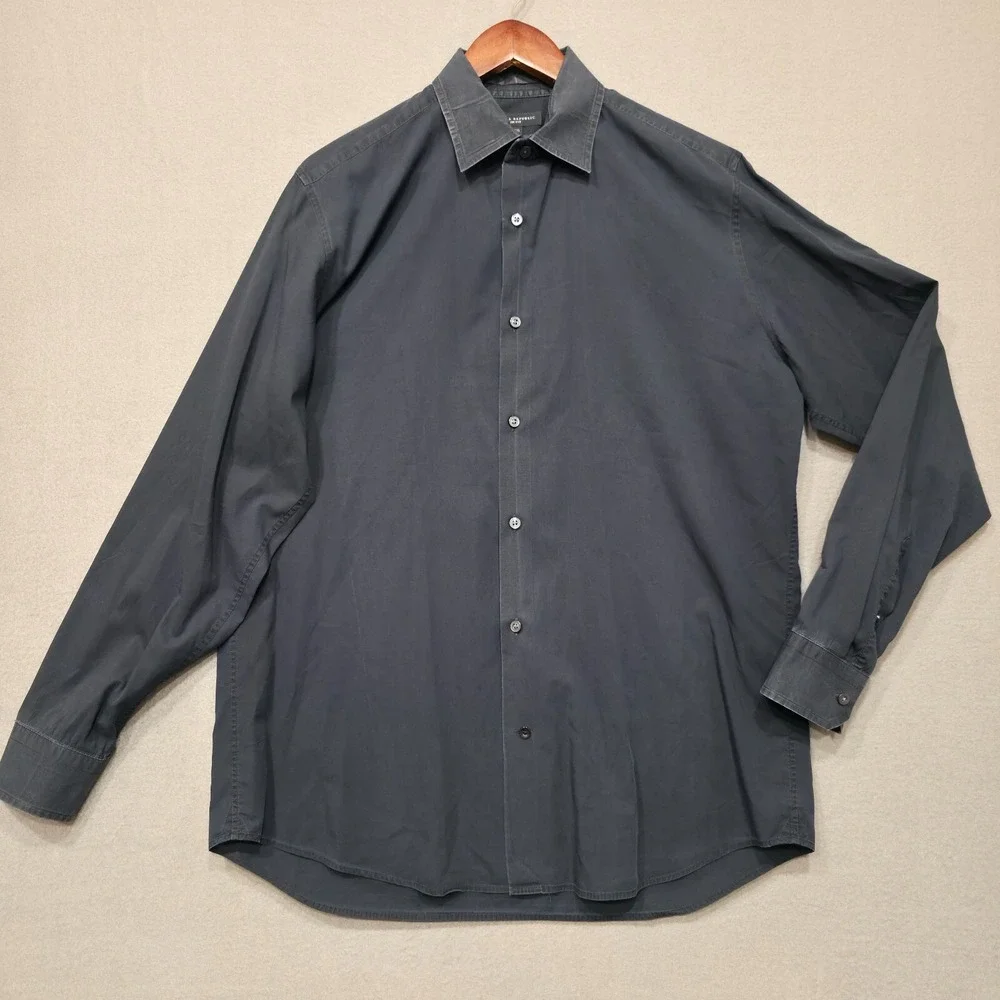 Banana Republic Mens Slim Fit Black Long Sleeve Button Up Dress Shirt Sz 16-16.5